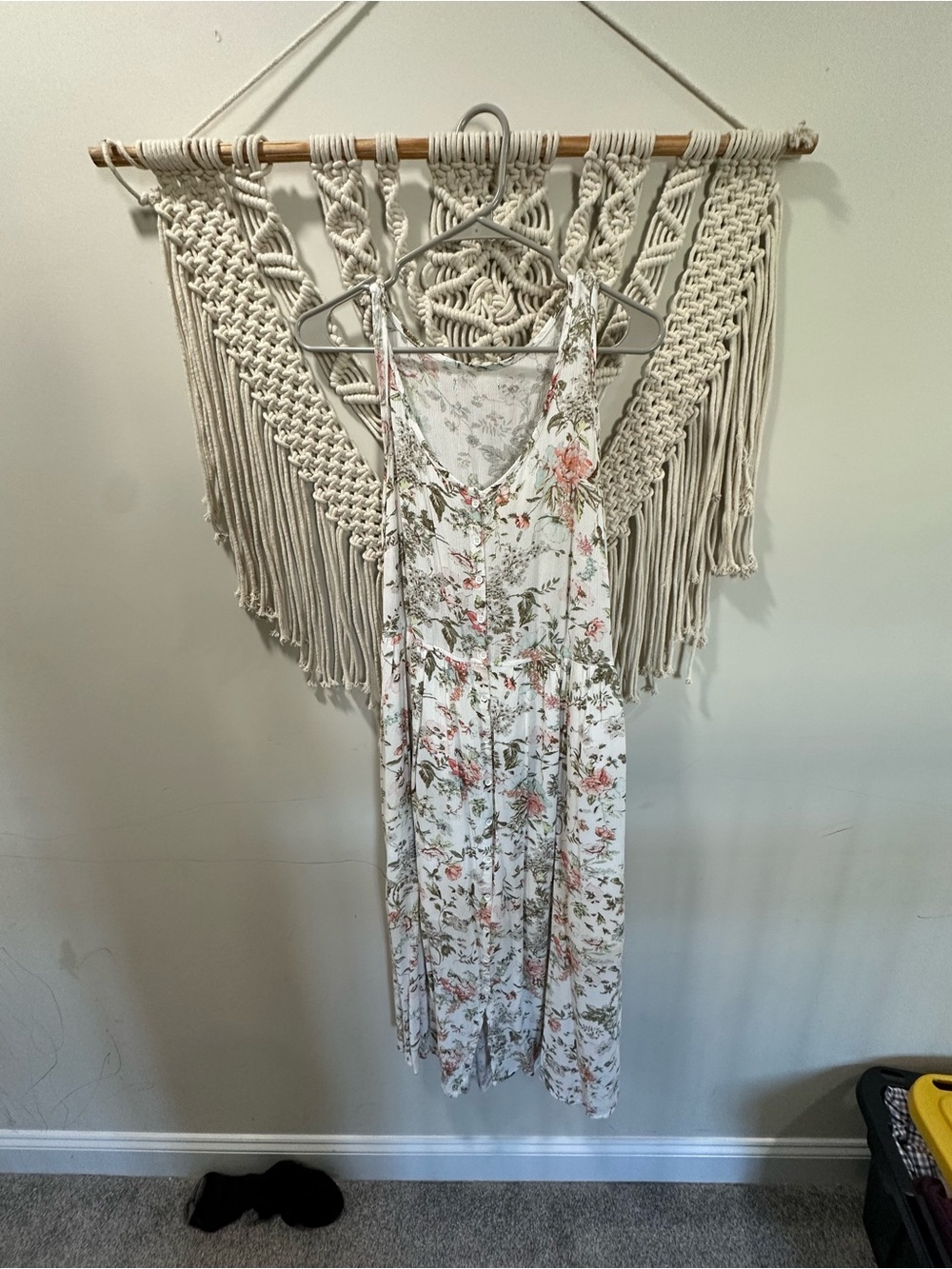 Floral Sleeveless Maxi Dress in Cream with Pink & Green Print